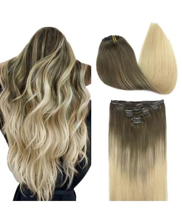 Doores clip in extensions real hair ash brown to platinum blonde 40cm 16 inch 7 pieces 120g remy hair extension real hair natural real hair extensions straight thick hair 40cm-12m-120 ash brown up to platinum blonde