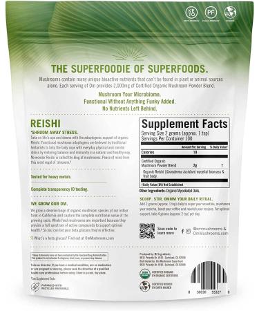 Om Mushroom Superfood Reishi Powder - Organic Adaptogen for Stress & Immune Support | 7.05 oz, 100 Servings - Buy Online on GoSupps.com