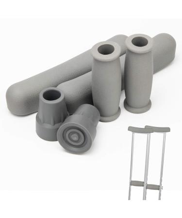Replacement Crutch Pads, AHIER Padding for Walking Arm Crutches, Hand Grips, and Feet Caps, Fits Standard Aluminum Crutches 6 Pieces-Set Grey