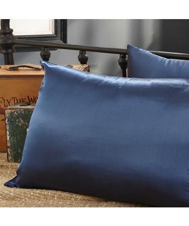 LULUSILK 22 Momme 100% Silk Pillowcase Hair and Skin Care Pillowcase Wrinkle-Resistant 1 Piece 80x80cm Navy Blue 80*80cm Navy Blue