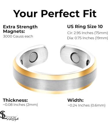 Elegant Titanium Magnetic Therapy Ring for Arthritis & Carpal Tunnel Relief - Size 10 in Silver & Gold | Smarter Lifestyle - Buy Online on GoSupps.com