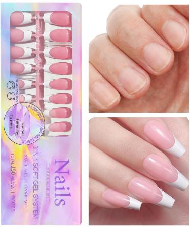 Stick on Full Nails | -Adhesive Trendy False Nails with White French Tips | Products for Wedding Gathering Home Dating Traveling 01 - Buy Online on GoSupps.com