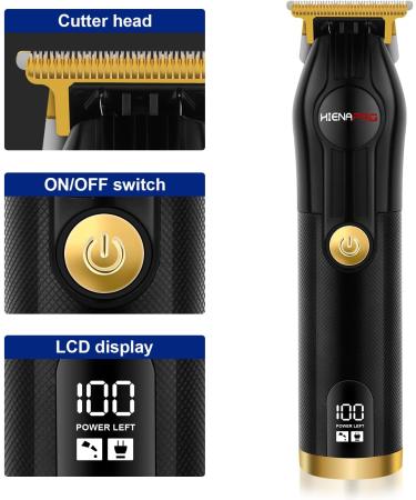 HIENA PRO Cordless Hair Clippers for Men with LCD Display Hair Trimmer Zero Gapped T-Blade Barber Professional Rechargeable Edgers Clippers Black Gold - Buy Online on GoSupps.com
