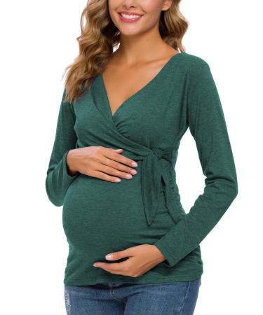 Love2Mi Women Maternity Breastfeeding Tops Long Sleeve V-Neck Cute Maternity Clothes XL Hunterbr-long - Buy Online on GoSupps.com