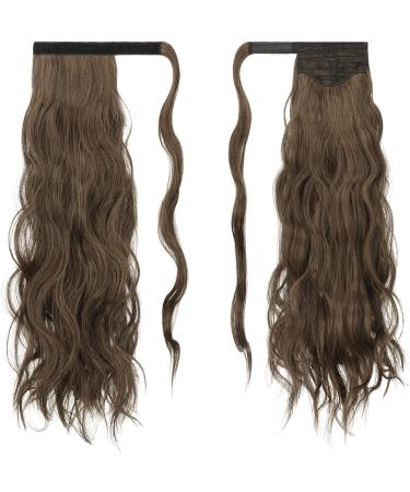 FESHFEN Long Wavy Ponytail Extension 60cm | Body Wavy Wrap Around Curly Clip in Hairpiece | Dark Brown & Caramel 4/27# | Pack of 1 - Buy Online on GoSupps.com