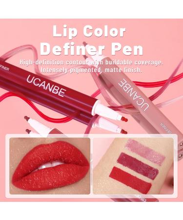 UCANBE 3 Pcs Liquid Lip Stain Tint - Nude Matte Red Lip Liner Marker | Long-lasting Waterproof Smudge-Proof Makeup - Buy Online on GoSupps.com