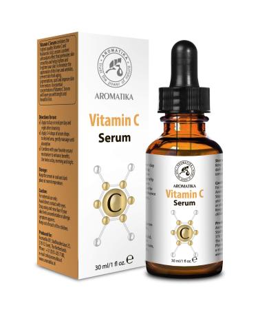 AROMATIKA Vitamin C Serum for Face 1.0 oz - C Vitamin Serum w/Pure & Naturals Vitamin C - Vitamin E - Hyaluronic Acid for All Skin Types - Vitamin C Facial Serum - Glass Bottle