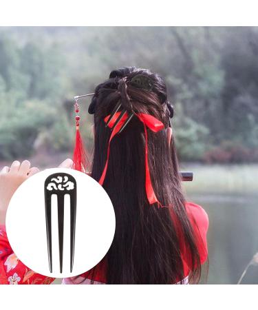 Lurrose 3- Prong Hair Fork Vintage Style Hair Stick Handmade Carved 3- Prong Wooden Hairpin Chinese Decorative Accessory for Women - Buy Online on GoSupps.com