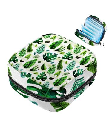 Menstruation pad bag with zipper women's napkin bag tampons collective bags for women and girls (tropical green leaf)