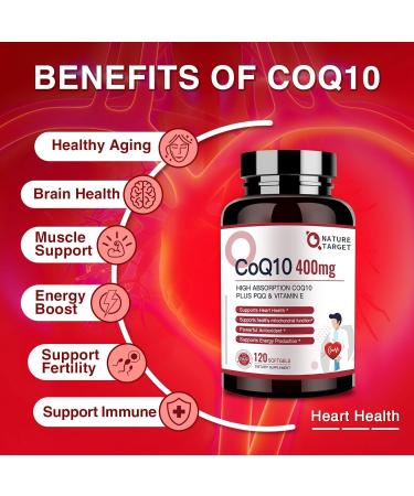 NATURE TARGET CoQ10-400mg Plus PQQ with Vitamin E & Organic Olive Oil - Coenzyme-Q10 with BioPerine - High Absorption Antioxidant-for-Heart-Health and Energy Production 120 Servings - Buy Online on GoSupps.com
