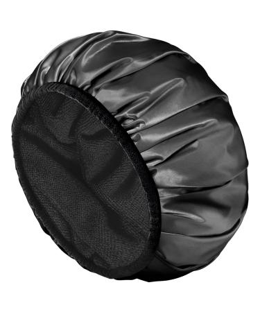 Keeygo Shower Cap  Terry Lined Shower Caps  Triple Layer Large Shower Cap for Women  Towel Lined Reusable Shower Caps for Women Long Thick Hair  Waterproof Hair cap (Black)
