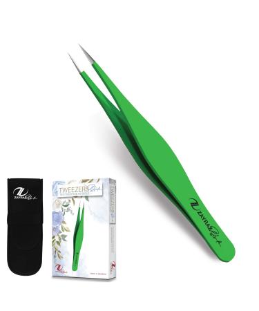 Surgical Tweezers for Ingrown Hair - Precision Sharp Needle Nose Pointed Tweezers for Splinters hairs  Ticks & Glass Removal - Best for Eyebrow Hair  Facial Hair Removal (Green)