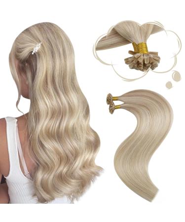 Moresoo Extensions Bondings Real Hair Blond Remy Human Hair 45 cm Pre Bonded U Tip Hair L are Ashblond With Blond Keratin Bondings Extensions Real Hair 1g 50g 45cm 2.U-tip #18p/613