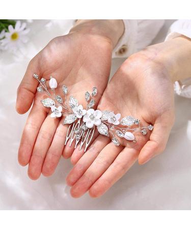 Unicra Silver Flower Wedding Hair Comb - Bridal Side Accessory with Sparkly Crystal, Perfect Hair Piece for Women and Girls - Buy Online on GoSupps.com