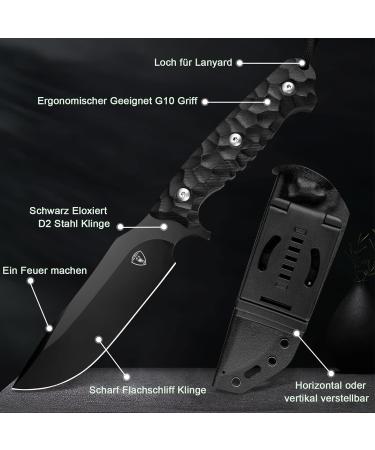 Aubrey Black Swallow Outdoor Knife - D2 Steel Blade G10 Handle | Sharp Hunting & Camping Knife with Kydex Sheath - Perfect Survival Gift - Buy Online on GoSupps.com