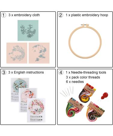 Anidaroel 3 Sets Embroidery Starters Kit for Beginners - Cross Stitch Kits for Adults with Birds Pattern - Includes Embroidery Cloth, Hoop, Threads, Needles - Buy Online on GoSupps.com