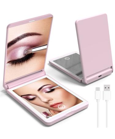 ULIGOOD 2023 Latest Travel Mirror with Light, 1X/3X Magnification Lighted Pocket Mirror, Touch Switch Compact Mirror with LED Light, 2-Sided, Portable, Folding, Handheld, Small Compact Mirror(Pink)