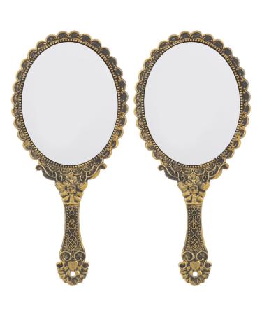Beaupretty Vintage Handheld Mirror Portable Cosmetic Mirror Handheld Barber Mirror for Salon Travel 2pcs(Gold)