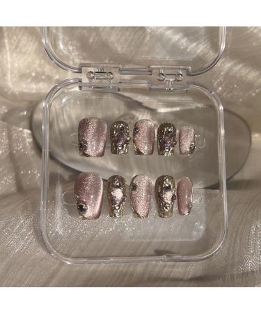 Temperament enhancement manicure pink cat's eye short hand-worn nail(XS) - Buy Online on GoSupps.com