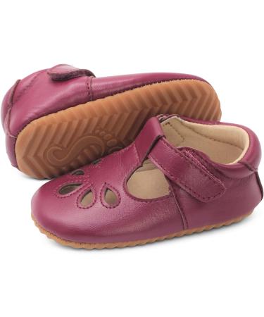 Dotty Fish Leather T-bar First Walking Shoes | Baby & Toddler Girls | Non-Slip | Child Size 3-7 UK | Plum T Bar - Buy Online on GoSupps.com