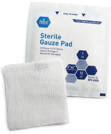 Medpride 4x4 Sterile Gauze Pads 100-Pack | 12-Ply Cotton, Highly Absorbent | Wound Care & First Aid Kit Essential - Buy Online on GoSupps.com