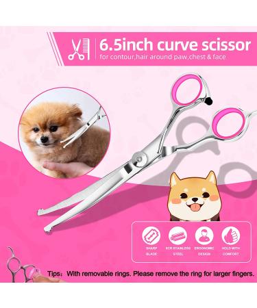 Round Tip Dog Grooming Scissors Kit - Titanium Coated Stainless Steel Set for Small Pet Cat Dog - Thinning/Straight/Curved Shears with Comb and Case in Pink - Buy Online on GoSupps.com