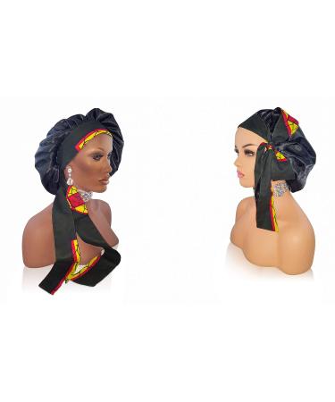 Silk Feel 2X Layer Satin Bonnet with Tie Band for Black Women - Small 1-black-1 - Buy Online on GoSupps.com