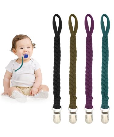 Higo Pacifier Clips for Baby  Hand-Made Braided Pacifier Leash for Boys& Girls  Flexible Baby Teething Holders for Pacifiers  Teether Toys  Soothie (Navy Blue/ Dark Green/Dark Purple/Army Green)