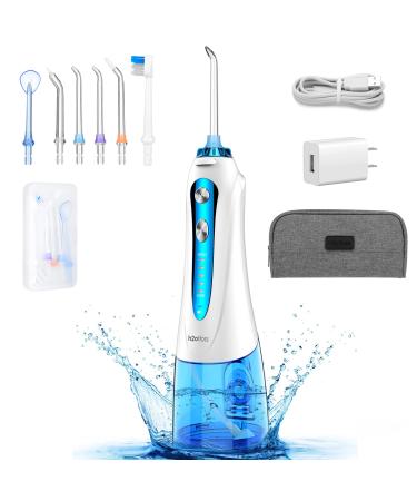 Water Dental Flosser Cordless for Teeth,Braces&Gums Care,H2ofloss Portable Oral Irrigator with 5 Modes and 6 Jet Tips, Rechargeable Water Teeth Cleaner for Home Travel,IPX7 Waterproof Blue
