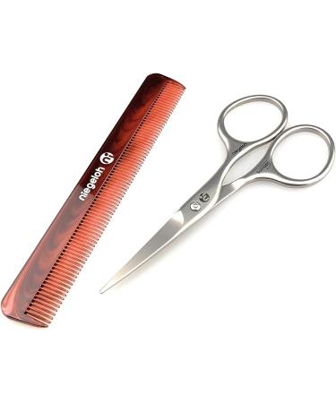 Niegeloh Solingen Mustache & Beard Scissors - Professional Grooming Tool with Fine Tooth Comb | Surgical Stainless Steel | Handcrafted in Solingen, Germany - Buy Online on GoSupps.com