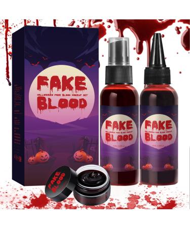 Fellflying Halloween Fake Blood Makeup Kit Curd Blood Gel + Artificial Blood Spray + Fresh Blood Drops Washable Realistic Kit with Special Effects Cosplay Accessories