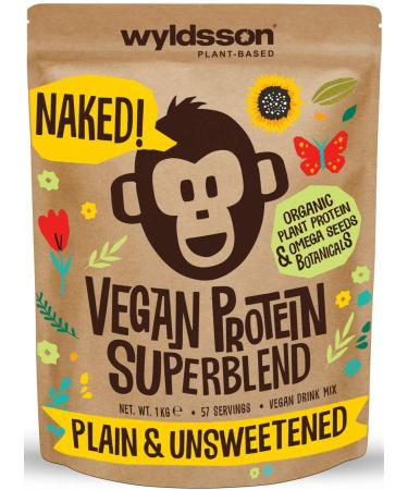 Naked Vegan Protein Powder Super Blend (1kg - 57 Servings) Unsweetened with Vital Minerals Organic Plant Based Protein with Omega Blend & Botanical Essentials Dairy Free Plain & Unflavoured 1kg Natural Unsweetened unflavoured 1 kg (Pack of 1)