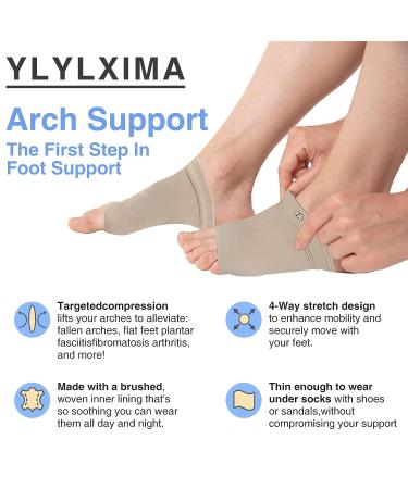 YLYLXIMA Compression Arch Support Sleeves with Gel Pad - Plantar Fasciitis Relief for Flat Feet - Men Women (1 Pair Beige) - Buy Online on GoSupps.com