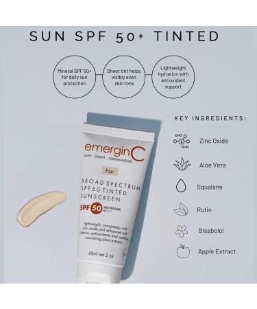 emerginC Broad Spectrum SPF 50 Tinted Mineral Sunscreen for Face (Fair) - Mineral Based Tinted SPF & Moisturizer with UVA/UVB Protection - Lightweight Non-Greasy - With Aloe Vera & Zinc Oxide (2 oz) - Buy Online on GoSupps.com