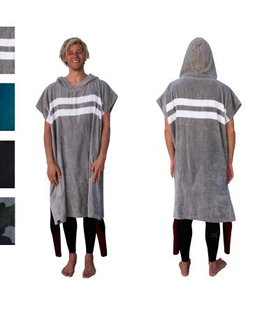 Ho Stevie! Thick Microfiber Surf Poncho (Wetsuit Changing Robe/Towel) CHOOSE COLOR Gray With White Stripes (100% Cotton)
