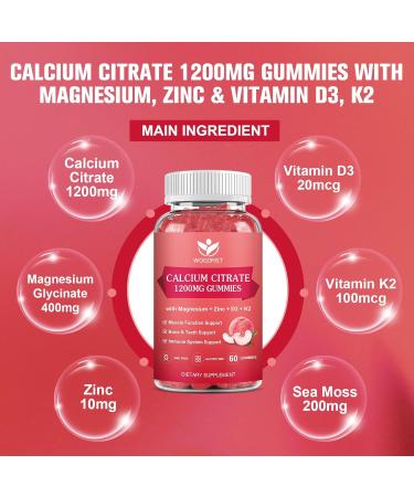 Calcium Citrate 1200mg Gummies with Vitamin D3 K2 - Chewable Calcium Magnesium Zinc d3 Supplement with Sea Moss Extract for Bone, Teeth, Immune Support for Women & Men, White Peach Flavor - 60 Gummies Peach 60 Count (Pack o  - Buy Online on GoSupps.com