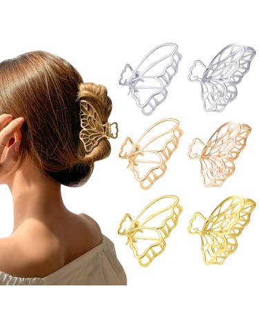 6 pieces metal hair clips metal large hair clips large clips vintage hair accessories butterfly hair clips for women and girls (6 pieces of golden rose gold silver)