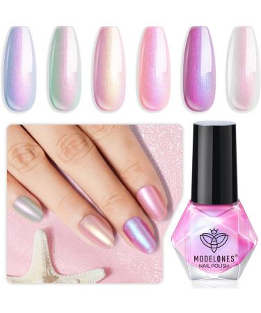 Modelones Nail Polish 6 Colors Shimmer Pearl White Pink Mermaid Purple Nail Polish Set Summer Quick Dry Nail Polish Finger Nail Polish Manicure Diy Nail Art Salon Home For Women - Buy Online on GoSupps.com