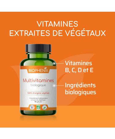 Bioph nix Organic multivitamins 90 capsules - 100% natural plant-based food supplement - Fights against food deficiencies and fatigue - Buy Online on GoSupps.com