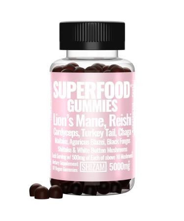 SHIZAM Brand Super-Food 10 Blend Mushroom Complex Gummies for Adults w Chaga Lions Mane Cordyceps Reishi Lion's Mane Turkeytail Turkey Tail |Better Daily Supplement Alt for Capsules & Powder Vitamins