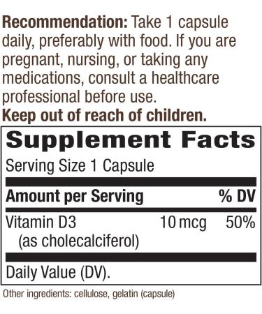 Nature's Way Vitamin D3 10 mcg - 100 Capsules for Immune Health & Bone Support - Buy Online on GoSupps.com