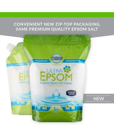 Buy SaltWorks Ultra Epsom Salt 5 Lb - Medium Grain Bath Salt for Relaxation & Detox | Includes Moofin Bath Sponge | Unscented Magnesium Sulfate - Pack of 2 - Buy Online on GoSupps.com
