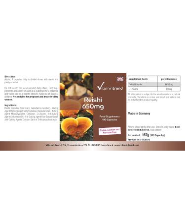 Reishi 650mg - with 1950mg of Reishi Powder per daily dose - Ganoderma lucidum -! FOR 3 MONTHS! | Vitamintrend - Buy Online on GoSupps.com