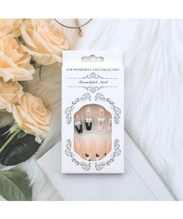 Crown Press on Nails - Exquisite Black & White Lip Print Design with Rhinestones - 24 Pcs - Buy Online on GoSupps.com