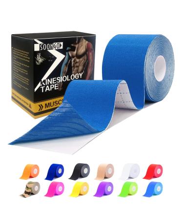 SOONGO trans tape 1/2/5 Rolls Relieve Muscle Soreness and Strain Shoulders Wrists Knees Ankles elastic waterproof Good Air Permeaability Hypoallergenic FDA CE Authentication Blue 5cm*5m 5 m (Pack of 1) Blue