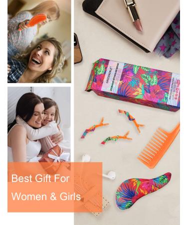 Detangling Hairbrush and Comb Set for All Hair Types - Includes Wide Tooth Comb and 3 Styling Clips - Professional Quality for Women & Kids (Tropica Plants) - Buy Online on GoSupps.com