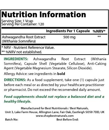 Best Naturals Ashwagandha 500mg 120 Capsules | Withania Somnifera Supplement - Buy Online on GoSupps.com