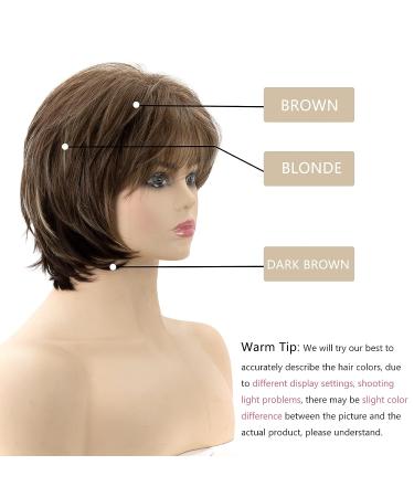 Short Brown Pixie Cut Wig with Bangs - Layered Mixed Blonde Straight Synthetic Hair, Heat Resistant for Daily Wear - White Women - Buy Online on GoSupps.com