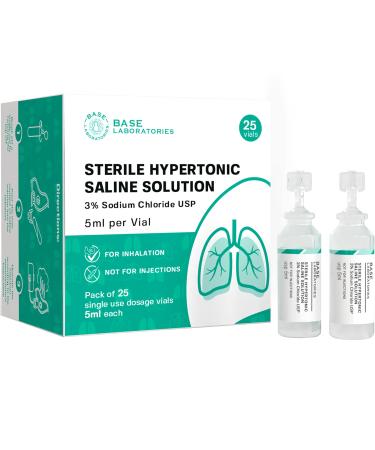 Base Labs 3% Hypertonic Saline Solution for Nebulizer Machine | Saline Solution for Kids & Adults for Inhalation Treatment & Nasal Hygiene Devices | Clears Lungs & Congestion l 25 Vials 5ml Unit Dose 25 Count (Pack of 1)