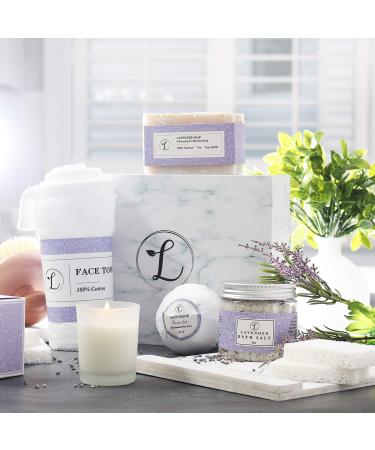 Spa Gift Set - Natural Lavender Bath Bomb Bath Salt Hand Soap Scented Candle & Face Cloth - Perfect Gift for Her - Buy Online on GoSupps.com
